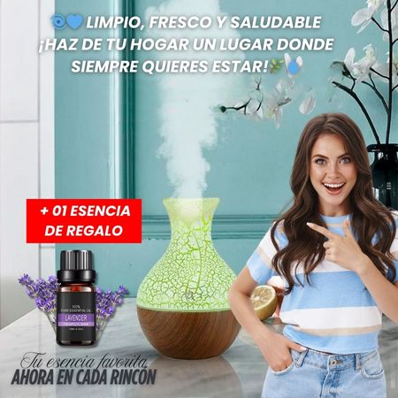 HUMIDIFICADOR MADERA TACTIL PREMIUM + ESENCIAS DE REGALO