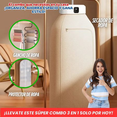 NUEVO COMBO (SECADOR DE ROPA+ GANCHO +PROTECTOR ROPA ANTIPOLVO)