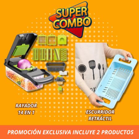 NUEVO SET DE ESCURRIDOR RETRÁCTIL + RAYADOR 14 EN 1