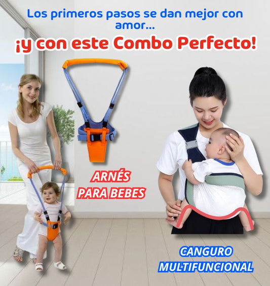 NUEVO COMBO PRIMEROS PASOS ( ARNÉS PREMIUM + CANGURO MULTIFUNCIONAL)
