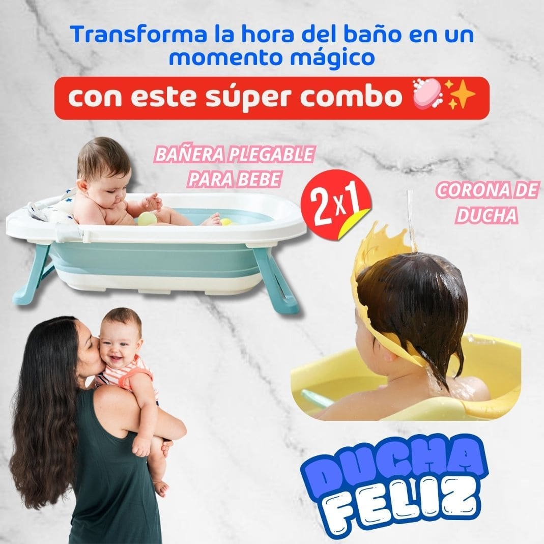 COMBO DUCHA FELIZ PARA NIÑOS (TINAPLEGABLE PARA NIÑO + GORRO ANTIDERRAME PARA NIÑOS + TERMOMETRO DIGITAL)